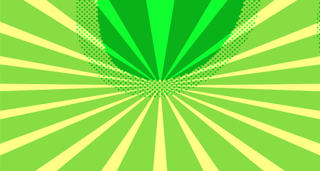 Vintage colorful comic book background. Green blank bubbles of different shapes. Rays, radial, halftone, dotted effects. For sale banner for your designe 1960s. Copy space vector eps10.