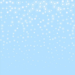 Snowflakes isolated. Flying snow flakes and stars on ligth blue background.