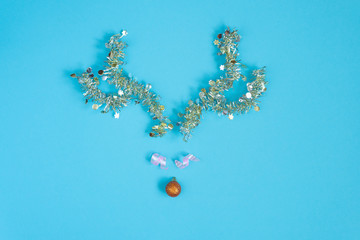 Horns made of Christmas decoration and pine branches. christmas concept.