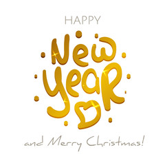 Golden New Year lettering and falling snow.