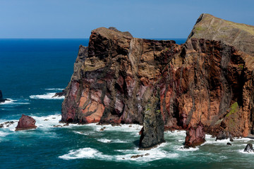 Cliffs at St Lawrence Madeira showing unusual vertical rock formation