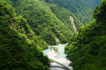 南アルプス　寸又峡　夢の吊橋のある風景