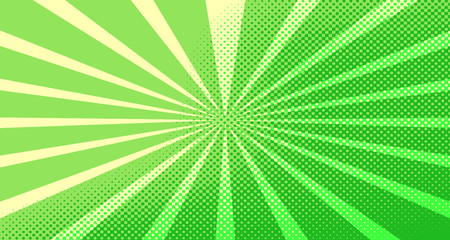Vintage colorful comic book background. Green blank bubbles of different shapes. Rays, radial, halftone, dotted effects. For sale banner for your designe 1960s. Copy space vector eps10.