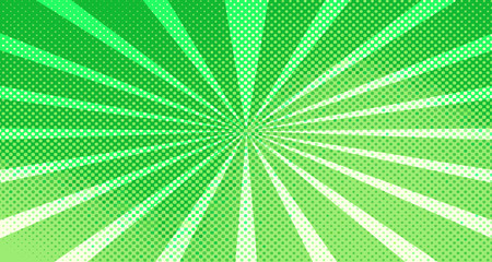 Vintage colorful comic book background. Green blank bubbles of different shapes. Rays, radial, halftone, dotted effects. For sale banner for your designe 1960s. Copy space vector eps10.
