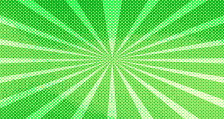 Vintage colorful comic book background. Green blank bubbles of different shapes. Rays, radial, halftone, dotted effects. For sale banner for your designe 1960s. Copy space vector eps10.