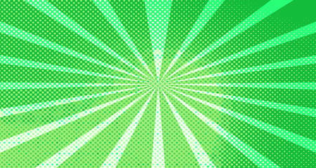 Vintage colorful comic book background. Green blank bubbles of different shapes. Rays, radial, halftone, dotted effects. For sale banner for your designe 1960s. Copy space vector eps10.