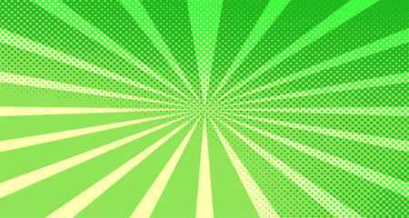 Vintage colorful comic book background. Green blank bubbles of different shapes. Rays, radial, halftone, dotted effects. For sale banner for your designe 1960s. Copy space vector eps10.