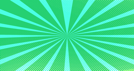 Vintage colorful comic book background. Green blank bubbles of different shapes. Rays, radial, halftone, dotted effects. For sale banner for your designe 1960s. Copy space vector eps10.