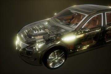Fototapeta premium engine and other parts visible in car