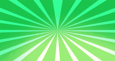 Vintage colorful comic book background. Green blank bubbles of different shapes. Rays, radial, halftone, dotted effects. For sale banner for your designe 1960s. Copy space vector eps10.