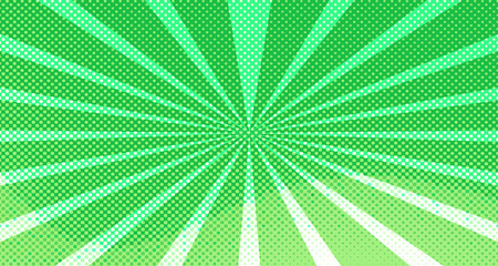 Vintage colorful comic book background. Green blank bubbles of different shapes. Rays, radial, halftone, dotted effects. For sale banner for your designe 1960s. Copy space vector eps10.