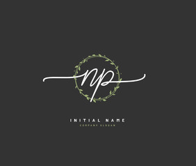 N P NP Beauty vector initial logo, handwriting logo of initial signature, wedding, fashion, jewerly, boutique, floral and botanical with creative template for any company or business.