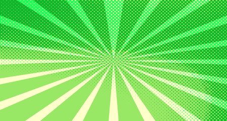Vintage colorful comic book background. Green blank bubbles of different shapes. Rays, radial, halftone, dotted effects. For sale banner for your designe 1960s. Copy space vector eps10.