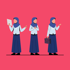 Muslim Business Woman Character Flat Illustration