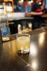 A glass of Margarita -cocktail consisting of tequila, orange liqueur and lime juice often served with salt on the rim of the glass