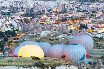 Preparing balloons for takeoff over Cappadocia