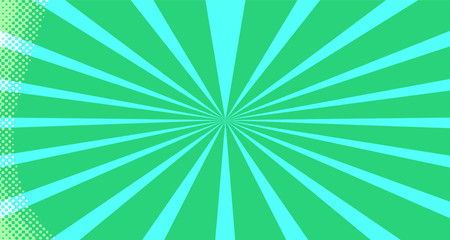 Vintage colorful comic book background. Green blank bubbles of different shapes. Rays, radial, halftone, dotted effects. For sale banner for your designe 1960s. Copy space vector eps10.