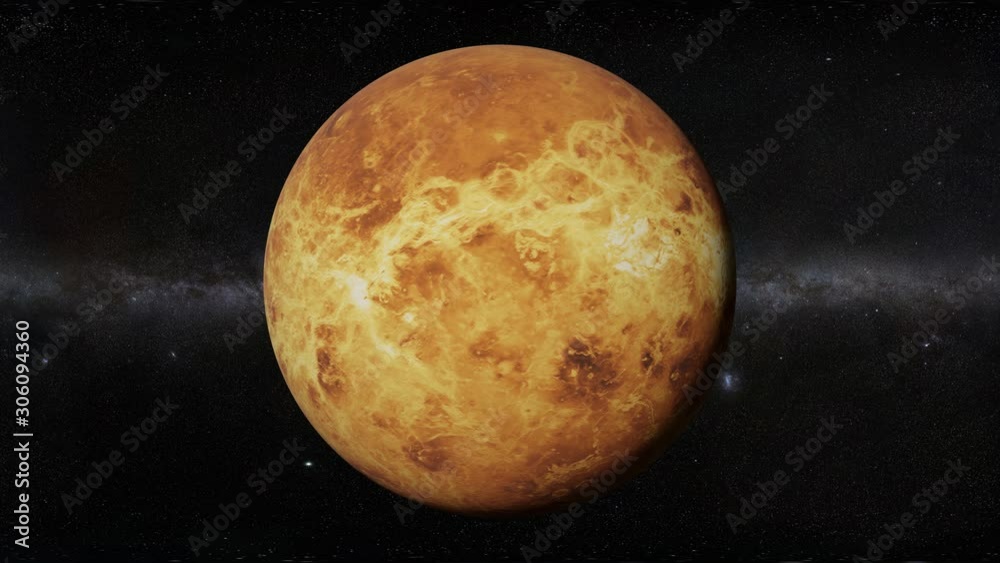Sticker planet venus rotating in space, solar system object in front of the stars, 4k loop