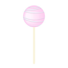 Pink Sweet bubble round candy - lollipop isolated on white. white and rose icing with sprinkles, stripes and dots.