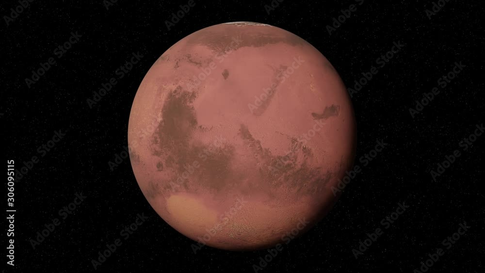 Wall mural planet mars rotating in space, the red world in front of the stars, 4k loop