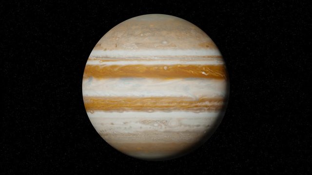 planet Jupiter rotating in space, gas giant world in front of the stars, 4k loop