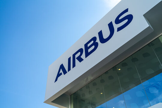 BERLIN - APRIL 28, 2018: Office Airbus Group. Exhibition ILA Berlin Air Show 2018.