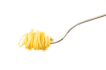 spaghetti spaghetti on a fork isolated against a white background - 306096300