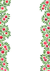Christmas plants decoration border watercolor hand painting.
