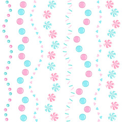 Rose and blue sweet Sprinkles swirled ribbins seamless wave pattern. pearl sugar