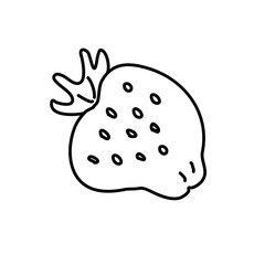 Hand drawn vector illustration in black ink on white background. A nice strawberry  in doodle style. Isolated outline.