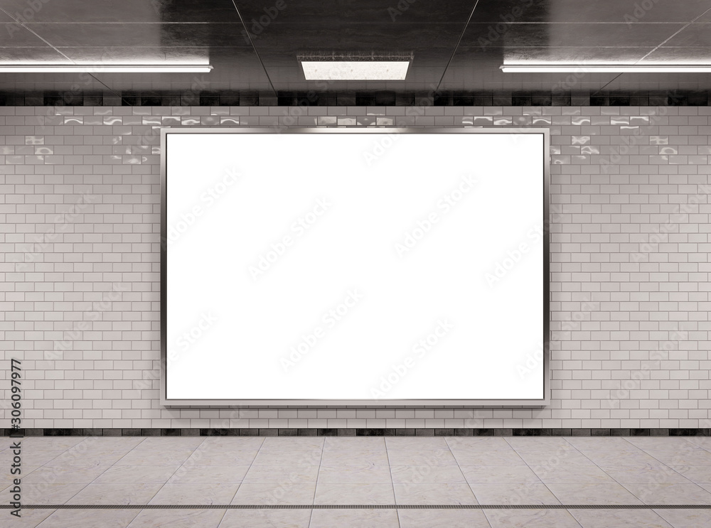 Poster horizontal underground billboard frame mockup 3d rendering