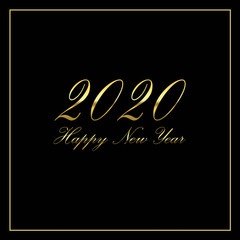 2020 happy new year with golden lettering on a black background