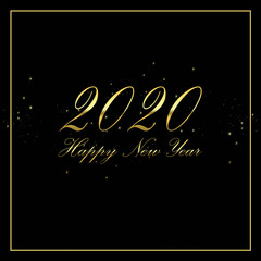 2020 happy new year with golden lettering on a black background