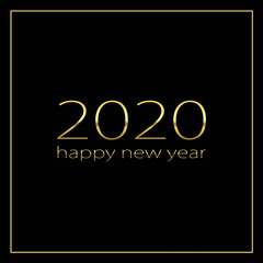2020 happy new year with golden lettering on a black background