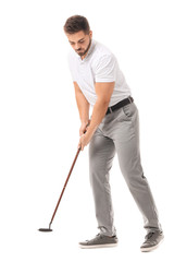 Handsome male golfer isolated on white