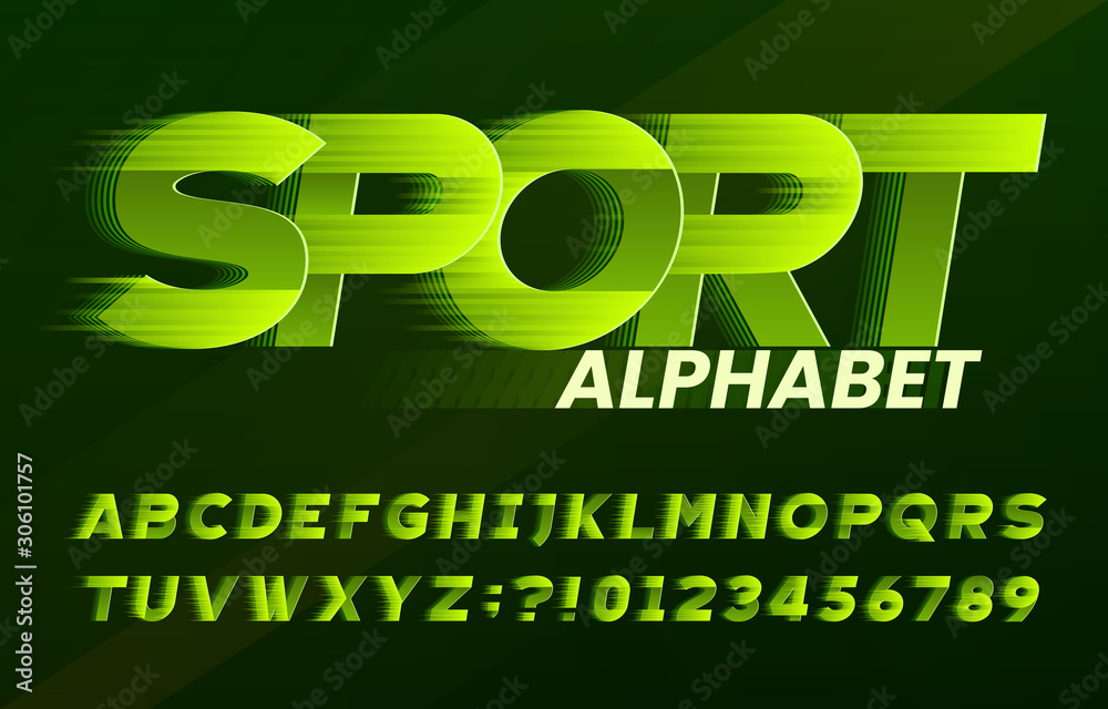 Fototapete sport alphabet font. fast speed effect dynamic letters and numbers. stock vector typescript for your
