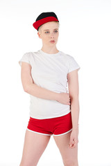 Blank t-shirt mock-up - Beautiful retro sports fashion girl ready for your design