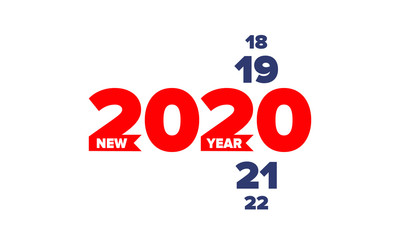 New Year 2020. Merry Christmas. Happy holiday, celebration event. Greeting card. Creative number. Typography design. Congratulation flyer. Simple text template. Poster, invitation, and banner. Vector