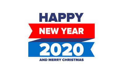 New Year 2020. Merry Christmas. Happy holiday, celebration event. Greeting card. Creative number. Typography design. Congratulation flyer. Simple text template. Poster, invitation, and banner. Vector