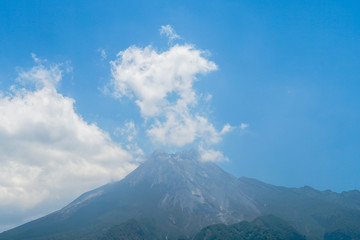 Plakat View of Mount Merapi in Indonesia, active volcano in the world, Yogyakarta, Indonesia