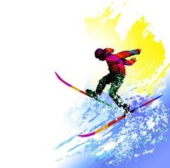 Winter sports background. Skiing man