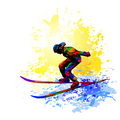 Fototapeta na wymiar Winter sports background. Skiing man