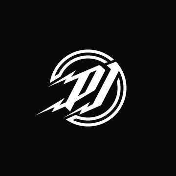 Initial letter PJ logo template with thunder or flash symbol and circle in flat design monogram illustration