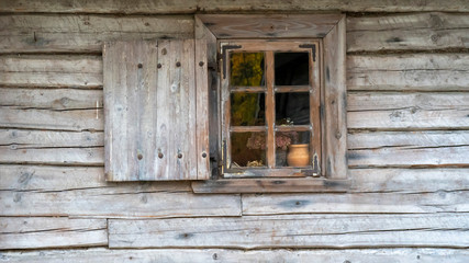 Naklejka na ściany i meble Old Vintage Wooden Fisherman House Window Details exterior