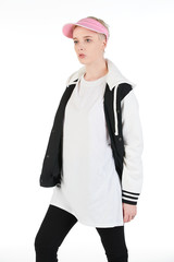 Blank t-shirt mock-up - Beautiful retro sports fashion girl ready for your design