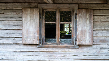 Obraz na płótnie Canvas Old Vintage Wooden Fisherman House Window Details exterior