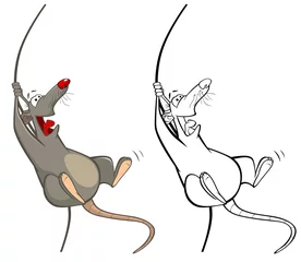Gordijnen Vectorillustratie van een schattig stripfiguur Rat voor u ontwerp en computerspel. Kleurboek overzichtsset © liusa