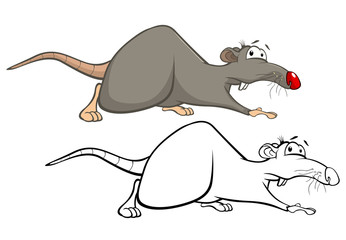 Vector Illustration of a Cute Cartoon Character Rat for you Design and Computer Game. Coloring Book Outline Set 
