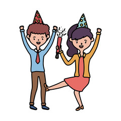 Woman and man with birthday hat vector design
