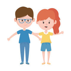 young couple standing characters cartoon